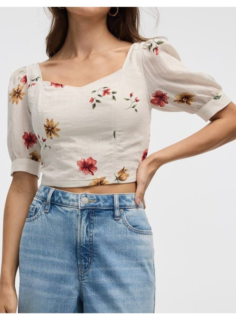 Reitmans Floral Crop Top Blouse Size Large